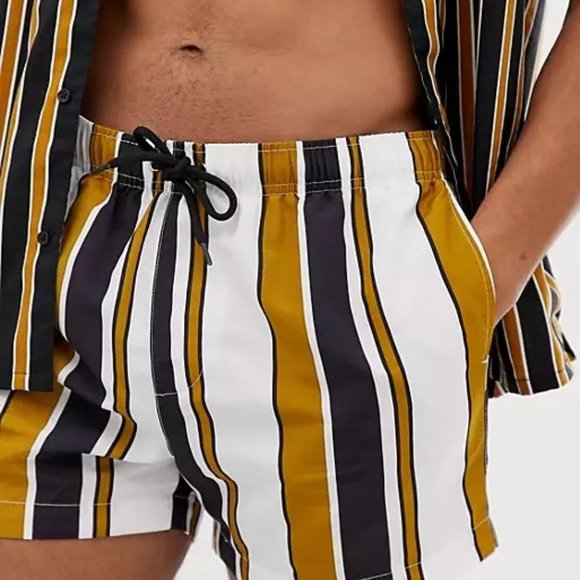 River Island Gold Stripe Print Swim Short - Picture 3 of 3